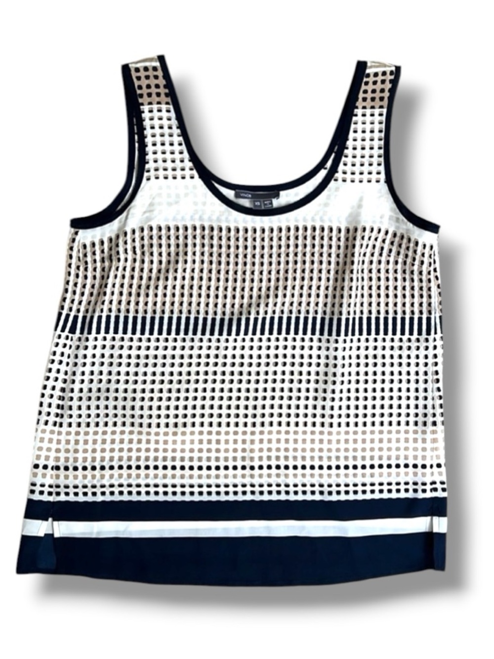 Vince Printed Silk Tank Top Dot Stripe Coastal Combo Size XS - Picture 2 of 14